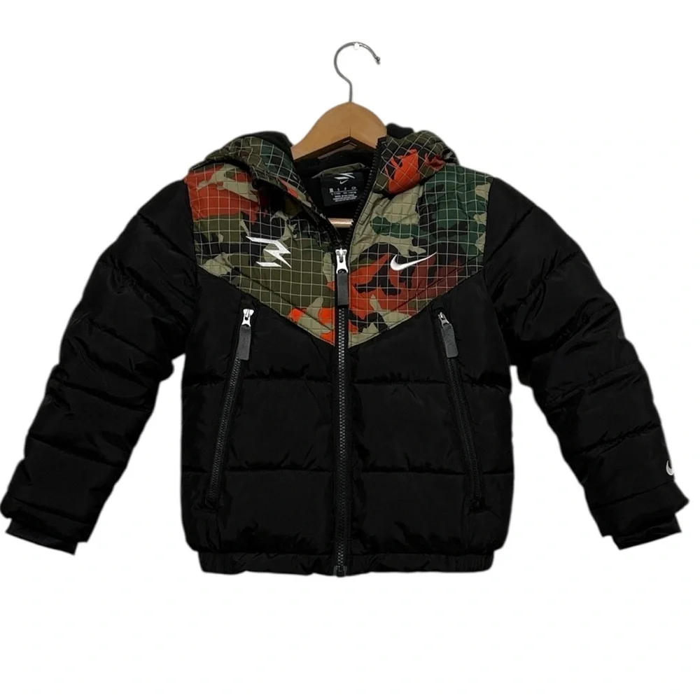 Nike Russell Wilson 3Brand Puffer Coat Boy's Size 4-5 Years Black Green Camo
